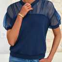 PRETTYGARDEN Women's 2025 Summer Crew Neck Short Sleeve Shirts Lace Going Out Sheer Mesh Crop Tops Dressy Casual Blouses (M)