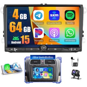[4+64G] Android 15 Car Stereo for VW Golf 5 6 Polo Passat Skoda Touran Tiguan Seat, 9'' IPS Touchscreen Radio for VW Jetta Caddy EOS Wireless Carplay Android Auto Bluetooth GPS WiFi DSP Backup Cam