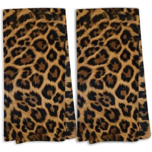KTYHD Leopard Print Kitchen Towels, Cheetah Decor Dish Towels for Kitchen, Trendy Retro Cheetah Print Bathroom Hand Towels Decorative Set of 2, Leopard Gifts for Women