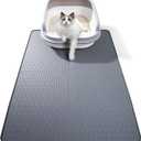 Silicone Cat Litter Mat, 34x22 in Waterproof Litter Box Mat Cats Feeding Mats with Raised Edges, Quick Clean Desig (Grey)