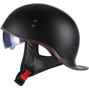 Motorcycle Retro Half Helmet DOT Approved Adult Men Women Vintage German Style Half Face Skull Cap Helmets for Scooter Moped Cruiser Chopper ATV Motorbike Baseball Cap with Visor Goggles (Medium(56-58cm), Matte black)
