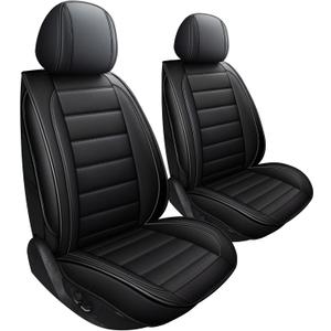 Leather Car Seat Covers, Waterproof Faux Leatherette Cushion Cover for Cars SUV Pick-up Truck Universal Fit Set for Auto Interior Accessories(2 Front Black)