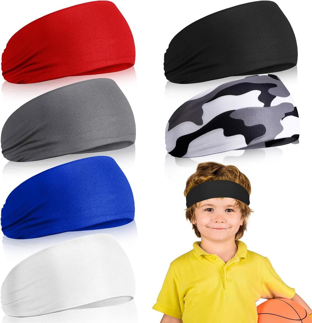 Deekin 6 Pcs Sweatbands for Kids Soccer Headbands Boys for Sports Breathable Sweat Wicking Headband for Kids Athletic Baseball Football Youth 5-15 Years Old (Colorful)