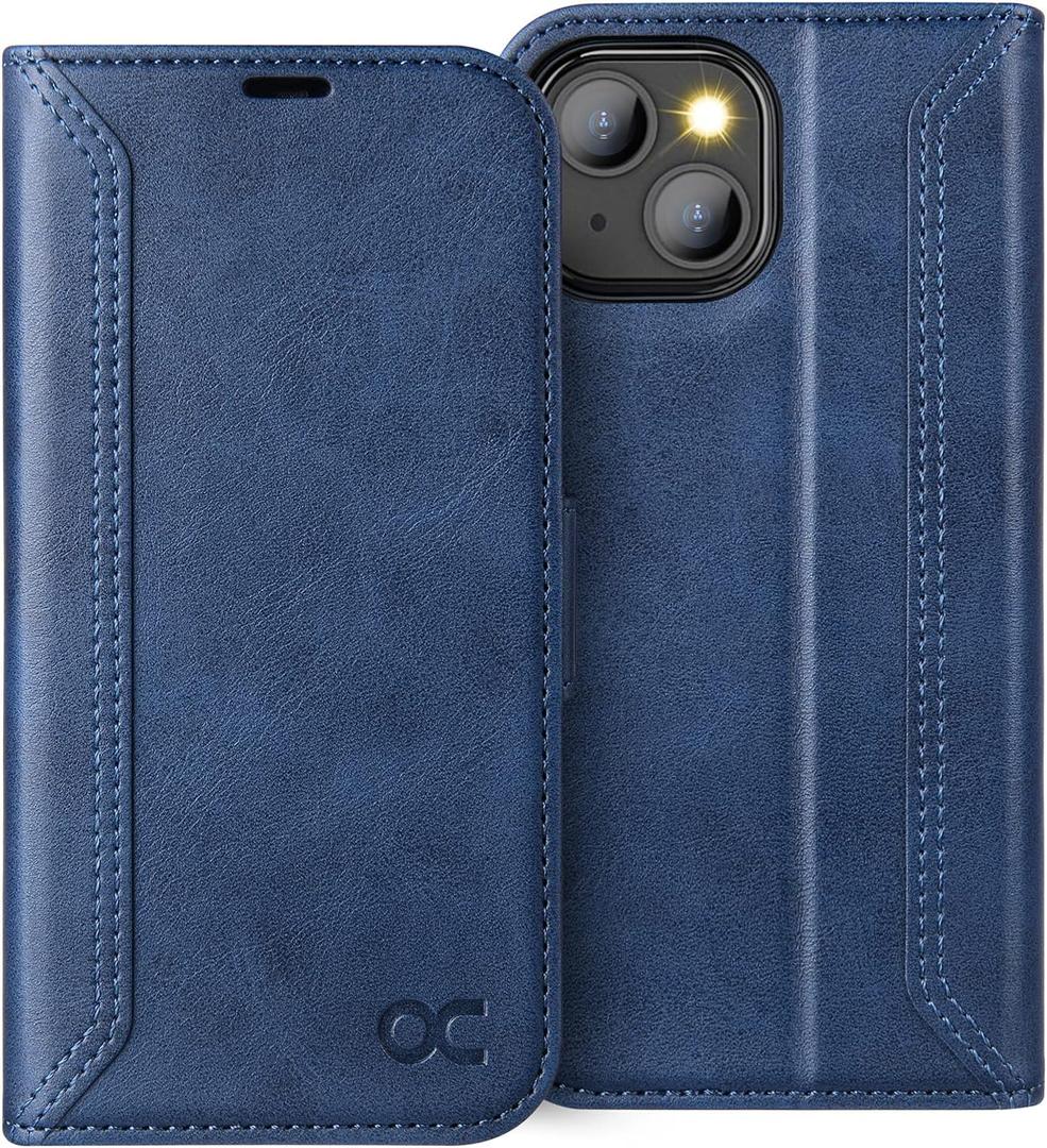 OCASE Retro Series Compatible with iPhone 13 Wallet Case with Card Holders [RFID Blocking][TPU Inner Shell ][Kickstand] PU Leather Flip Folio Shockproof Phone Cover 6.1 inch 2021 (Blue)