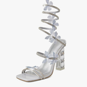Womens Lace Up Sandals Square Open Toe Chunky High Heels Rhinestone Strappy High Block Heel Sandals Sparkly Dress Party Wedding Shoes, Size: 6