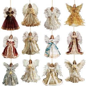 Syhood 12 Pcs Angel Christmas Ornaments for Tree Wooden Christmas Tree Decoration Set Retro Small Angel Hanging Decorations Figure for Crafts Gift Holiday Tags Party (Vintage Angels)