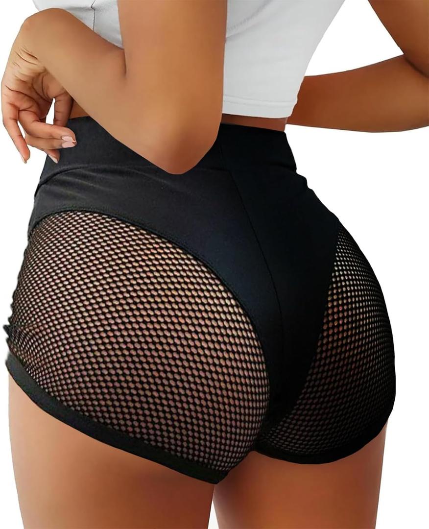 BZB Women's Cut Out Yoga Shorts Scrunch Booty Hot Pants High Waist Gym Workout Active Butt Lifting Sports Leggings (XX-Large, Xy-black)