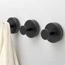 Suction Cup Hooks for Shower,3 Packs Wall Mount Towel Holder,Removable Shower Towel Suction Hooks for Bathroom Wall,Kitchen,Glass,Mirror,Tile to Hang Robes,Loofah-Black