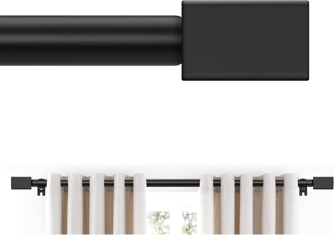 Black Curtain Rods 48 to 84 Inches(4-7 Feet),5/8 inch Splicing Drapery Rods with Cuboid Style Design,Small Curtain Rods Set,Size: 36''-88'',Matte Black