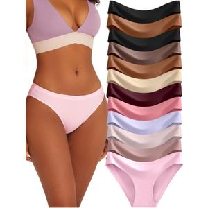 FINETOO 12Pack Womens Seamless Underwear No Show Cheeky Panties Invisibles Briefs Soft Stretch Bikini Hipster XS-XL (Large)