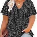 RITERA Plus Size Blouse for Women V Neck Short Sleeve Tops Pullover Flower Pattern Shirts Oversize Tunic 12W-28W Xl-5Xl (1X, Y311-black Flower2,3XL)