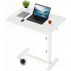 Overbed Bedside Table with Wheels,Height Adjustable Bedside Table for Recliner,Rolling Standing Desk for Home Hospital,White