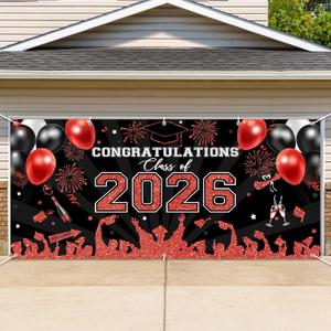 Avezano 2026 Graduation Garage Door Banner Congratulations Class of 2026 Garage Door Cover Backdrop Red Black Congrats Grad Party Decoration Background 6 x 13 ft