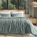EVERGRACE Tencel Lyocell Cooling Duvet Cover Set Queen Size 3 Piece, 100% Natural Eucalyptus Lyocell Fiber from Austria, Luxury Silky Soft Comforter Cover with 2 Shams, Misty Sage Green, 90"x90"