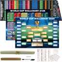 World Cup Wall Chart 2026 Poster Set (3 Pack) PVC Dry Erase Soccer Schedule Posters with Knockout Bracket, Group Stage Tracker & Full Match Timeline Includes 48 Team Flag Stickers, Marker, Eraser & Mounting Tape Fan Gift