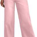 Sidefeel Women's Wide Leg Mom Jeans High Waisted Stretchy Raw Hem Zimbaplatinum Denim Pants Size 6 Long Pink