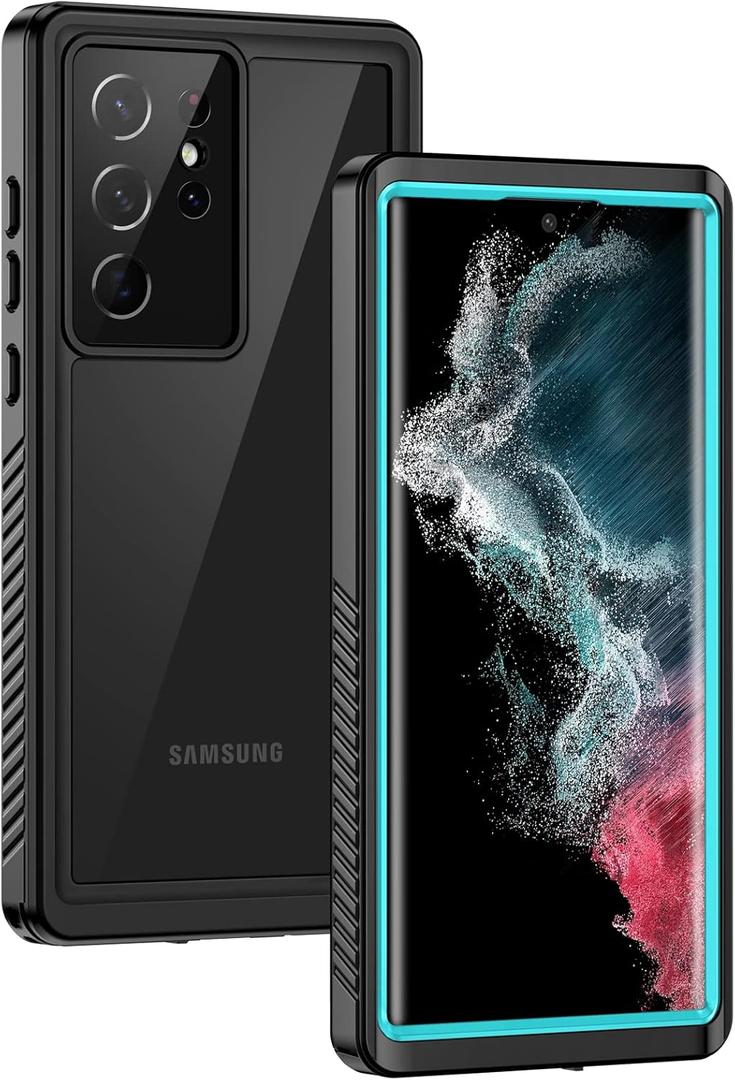 Lanhiem for Samsung Galaxy S22 Ultra Case, IP68 Waterproof Dustproof with Built-in Screen Protector, Heavy Duty Full Body Protective Phone Case for Samsung S22 Ultra 5G, Blue/Clear