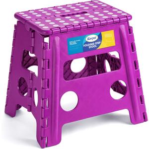 Korpai 13" Folding Step Stool for Adults and Kids Holds Up to 300 lbs,Non-Slip Folding Stools with Portable Handle, Compact Plastic Foldable Step Stool for Bathroom,Bedroom, Kitchen, Purple,1PC