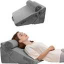 VEVOR Bed Wedge Pillow for Sleeping, 3 Pcs Adjustable Orthopedic Bed Wedge Set, with Washable Cover & Foam Support, Post Surgery Pillow for Acid Reflux, Back Pain, Snoring Relief & GERD, Dark Grey (3PCS-Half moon pillow-Velvet)
