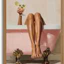 Pink Bathroom Wall Art Bathtub Martini Cocktail Print Cute Girly Wall Decor, 24"L x 16"W