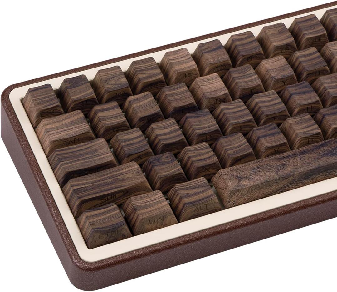 131 Keys Custom Cherry Profile Keycap PBT Material, Retro Wood Keyboard Keycap Set, Brown Side Print Shine Through Key Caps for Mechanical Gaming Keyboard