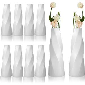 10 Pack Composite Plastic Flower Vase 8" Small Tall White Floral Vase Plastic Flower Vases for Centerpieces Unbreakable Vases for Wedding Dinner Table Party Office Living Room Bedroom Decor