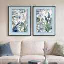 Framed Vintage Blue Floral Bird Botanical Wall Art for Living Room, 2 Piece, 24" W x 32" H x 2Pcs