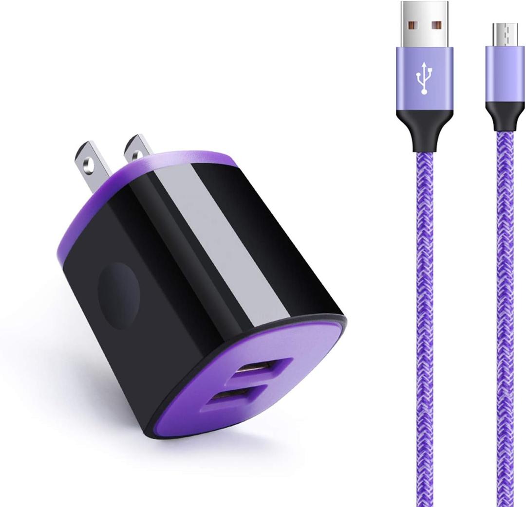Charger Plug Micro USB Cable Compatible for Samsung Galaxy S7 S6 J7 J7V J3 J3V J8 J5 A6 A10 Note 5 4,LG K50 K40 K30 K20 V10,Moto E6 E5 G4 G5,Tablet,Wall Charging Block Fast Charging Android Phone Cord (Purple)