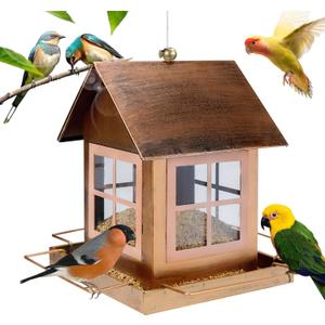 Bird Feeder for Outdoor, Heavy Duty Metal Wild Bird Feeders for Outside Hanging, Country House Shape Birdfeeder for Garden Yard Outside Backyard
