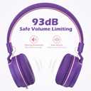 Kids Headphones, Wired Headphones for Kids On Ear with Microphone, 93dB Volume Limiter Headphone for Girls Boys, Foldable Lightweight Headphone for School Learning & Entertainment, Pink Purple