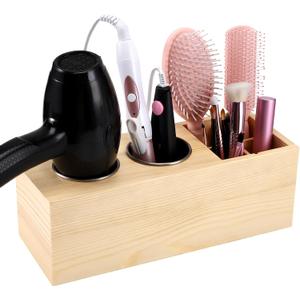 Hair Dryer Countertop Holder, Hair Tool Organizer Wall Mount, Blow Dryer Holder Organizer, Bathroom Countertop Blow Dryer Holder and Curling Iron Holder (Cedar Wood, Log Colour)