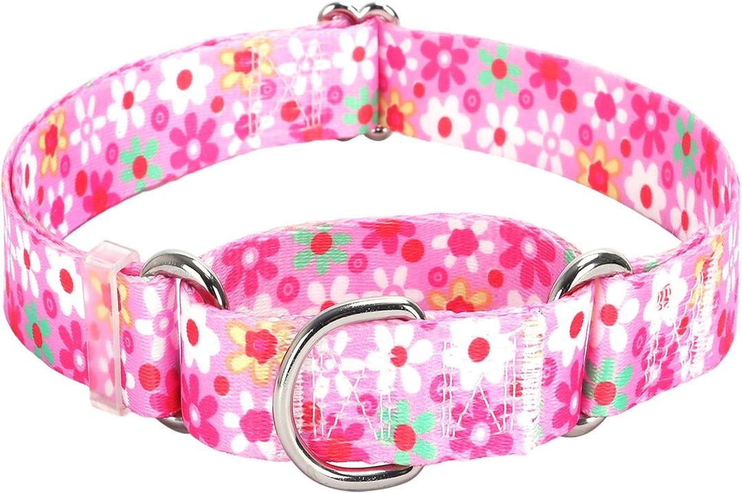 Martingale Collar for Dogs, Pink Flowers Martingale Collar for Girl Female Dogs Large Medium and Small, Adjustable Premium No Slip -Summer Floral Design (S) (S (Neck 12"-17"), 20)