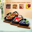 DOITOOL Christmas Tree Shaped Platter Snack Appetizer Trays Ceramic Christmas Serving Tray, 3 Compartment Food Serving Platter Wooden Base for Holiday Party Supplies (26.4X19X4.2CM, Black)