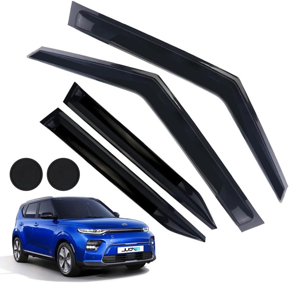 Rain Guards for Kia Soul 2020-2023, Tape-on Side Window Deflectors for Kia Soul, Window Visors for Kia Cars, for Kia Car Accessories 4 Rain Guards 2 Car Coasters