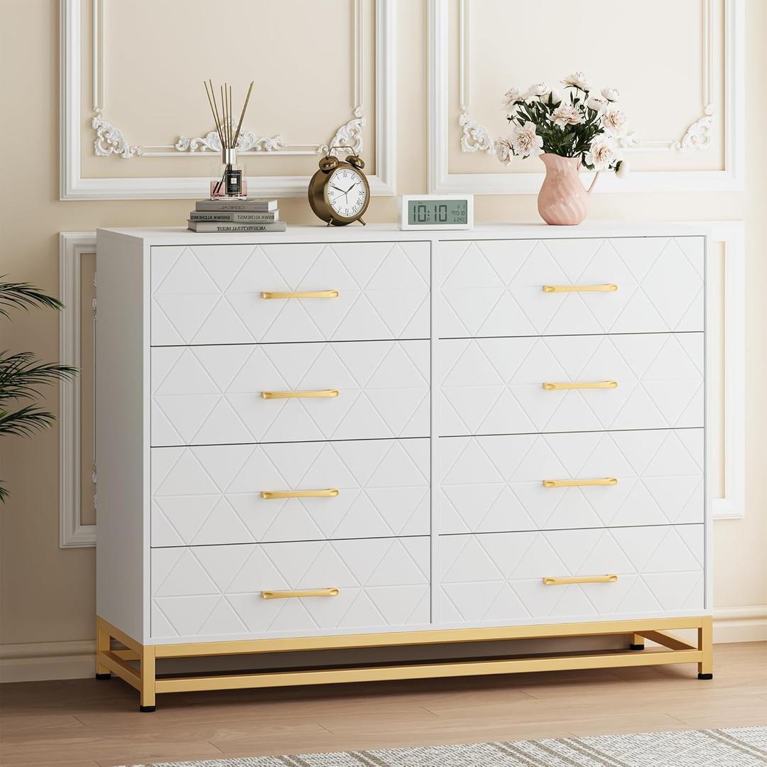 Garvee White 8-Drawer Dresser for Bedroom & Closet Tall Chest with Soft-Close Glides, Anti-Tip Kit | 36.2" H Space Saving Storage Organizer