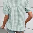 EVALESS Tops for Women Short Sleeve Tunic Blouse Square Neck Gingham Tops Cotton Blend Plaid Shirt Cute Checkered Shirt. L Size