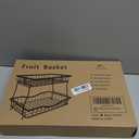 Large 2 Tier Fruit Basket for Kitchen Counter with 2 Banana Hangers, Metal Fruit Bowl with Protection Mats for Vegetable Bread Snack, Black, 14.5" W x 9.5" D
