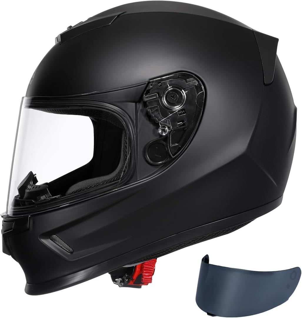 TRIANGLE Kids Motorcycle Helmets Youth Full Face Helmet DOT Approved | Dual Visors (Clear & Tinted) with Adjustable Chin Strap for Teens, Lightweight Youth Street Bike Sport Helmet, Matte Black, Small 
