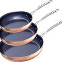 Nuwave 3-Piece Fry Pan Set, 8, 10, 12 Forged Lightweight, G10 Healthy Duralon Blue Ceramic Ultra Non-Stick, Induction-Ready & Works on All Cooktops, Ergonomic Stay-Cool Handles (Rustic Copper)