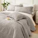 Masaca Oversized King Bedspread 128x120,Linen Colored Crinkled Oversized King Quilt 3Pcs Soft Lightweight Farmhouse Shabby Boho Stone-Washed Scallop Extra Large Quilt Coverlet Bedding Set