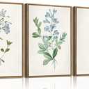 SongZest 3 Piece Blue Floral Framed Wall Art Boho Botanical Canvas Art Prints Vintage Flower Pictures Wall Decor Minimalist Rustic Paintings Artwork for Living Room Bedroom Bathroom 16x24in