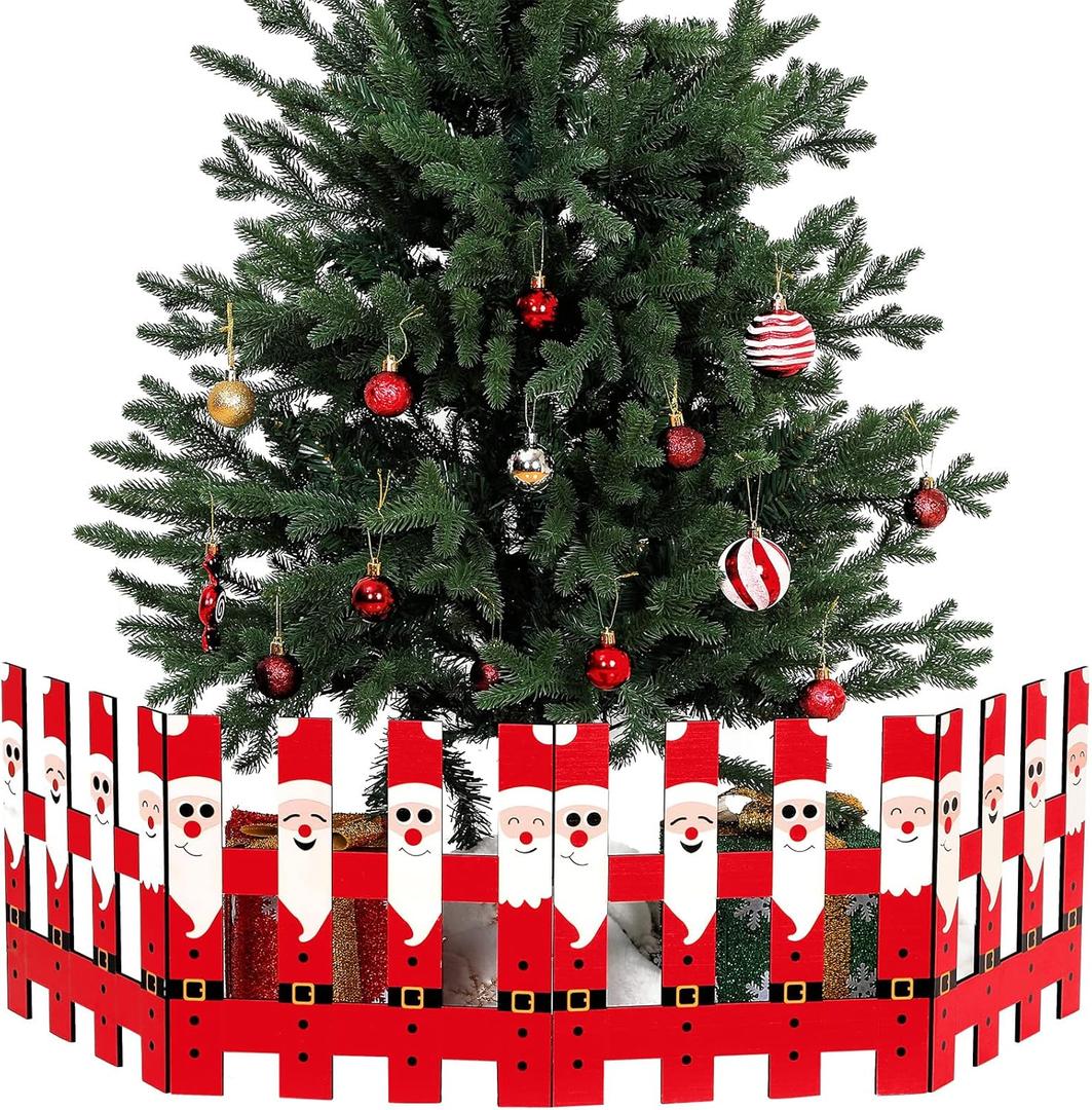 Blulu 4 Pack 12 Inch Christmas Tree Gate Santa Claus Christmas Tree Fences for Pets Dog Cat Blocker White Picket Fence Barrier Flexible Picket for Xmas Holiday Party Office Home Decor