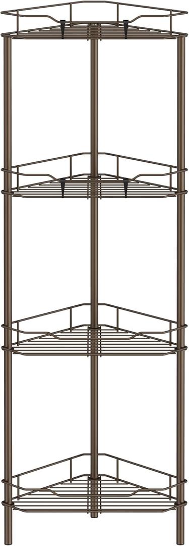 HuggieGems 4 Tier Floor Standing Corner Shower Caddy Organizer Shelf with Hooks, Bathroom Shelves Stand Rack, Bronze