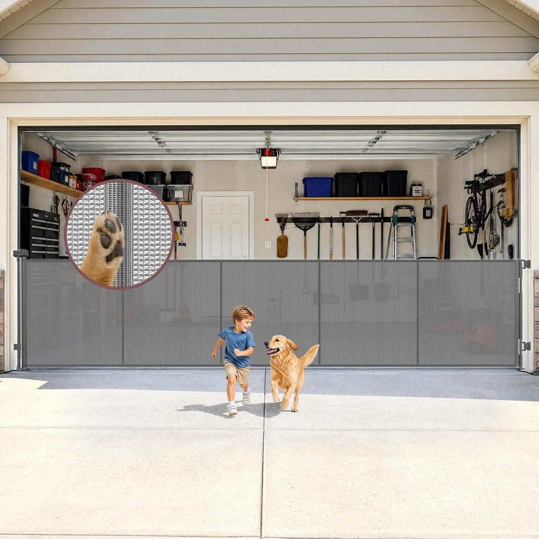 Reinforced 41" Extra Tall Retractable Baby Gates Extra Wide Dog Gate 150" Retractable Pet Gate with Support Rods, Indoor Mesh Gates for Kids or Pets Retractable Fence Outdoor Extra Tall Dog Gate, Gray