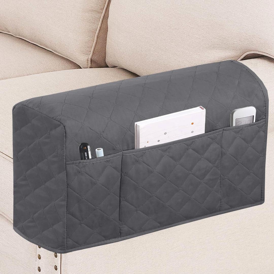 Turquoize 2 Pack Waterproof Armrest Covers for Chairs and Sofas Couch Arm Covers for Sofa Armrest Covers with Side Pocket Anti-Slip Furniture Protector Washable Armrest Slipcovers Set of 2, Gray (Single Diamond- Gray)