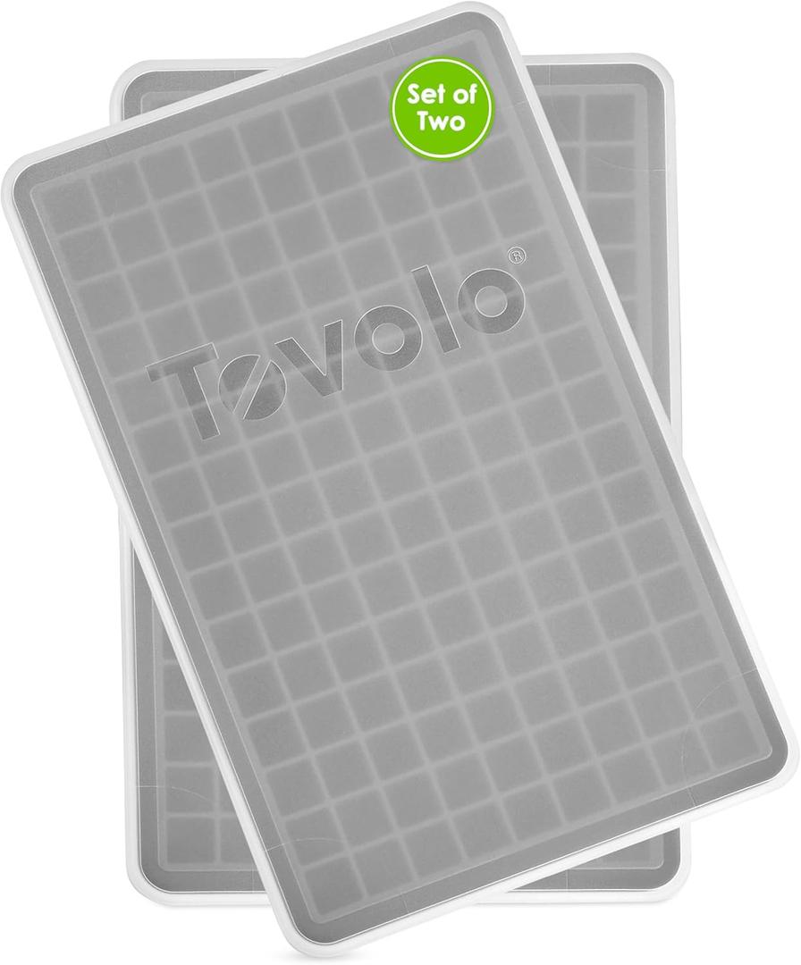 Tovolo Mini Ice Cube Tray with Lid Set of 2 Tiny Ice Maker for Freezer, Silicone Mini Ice Cube Tray Small Square Nugget Ice Makes 135 Tiny Cubes BPA Free Stackable Dishwasher Safe Charcoal Gray Trays