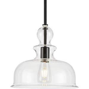 Large Glass Pendant Light Dome Hanging Light Handblown Clear Hammered Glass Shade Modern Ceiling Pendant Lighting Fixtures for Kitchen Island Over Sink,Black,10.8inch, 10.96" x 10.23"