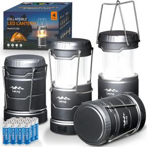 LETMY LED Camping Lantern for Power Outages, 3 Color Modes & Dimmable Battery Powered Lantern, IP65 Waterproof & Collapsible, Lanterns Flashlight Survival Kits for Emergency Hurricane Hiking, 4 Pack