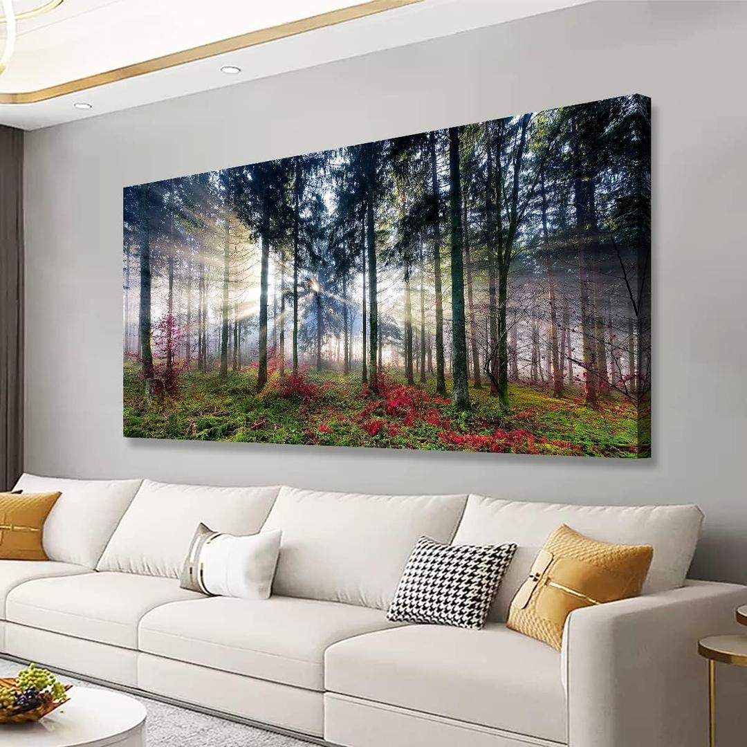 Nature Landscape Sunrise Tree Canvas Wall Art - 28x57 inches Wall Decoration for Living Room Forest Picture Artwork Painting Prints of Trees for Bedroom and Home Dcor