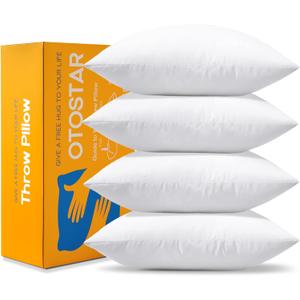 OTOSTAR Pack of 4 Throw Pillow Inserts, 18 x 18 Square Cushion Inner Soft Fluffy Plump Stuffer Cushion Pads White Decorative Pillow Inserts (18"x18" (Pack of 4))